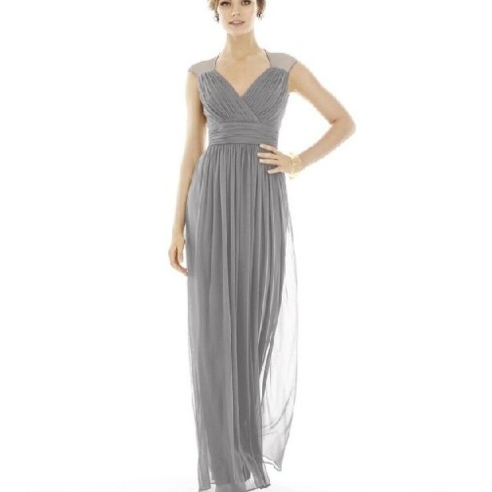 Alfred Sun Chiffon Knit Cap Sleeve VNeck Maxi Dress